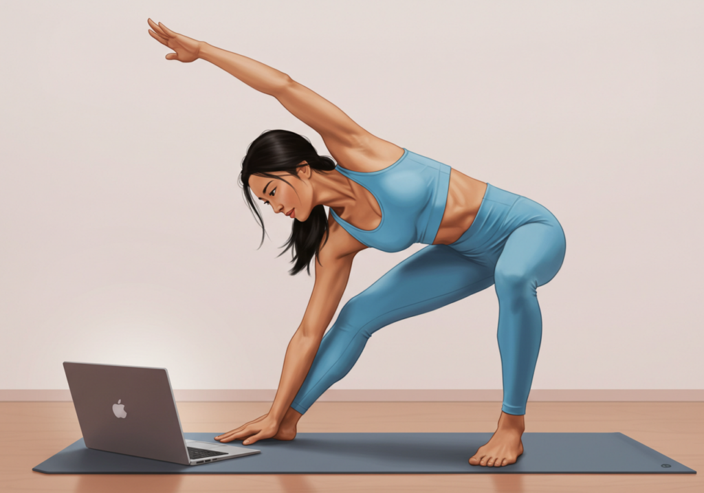 オンラインヨガをする女性
